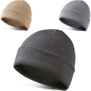 Men's 3-pack Dark-Grey Grey Tan Spring Summer Autumn Winter Slouchy Beanies Hats